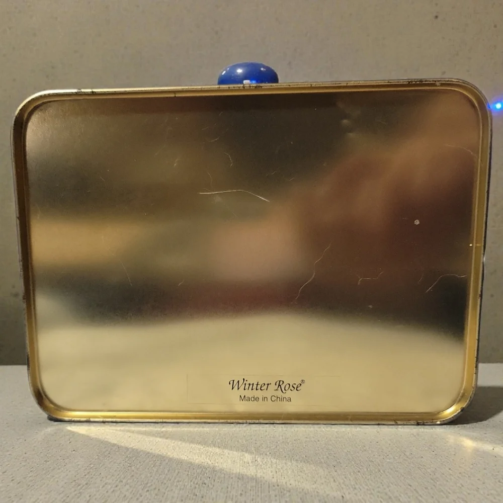 Vtg Winter Rose Metal Tin Box Container Angels Cherubs Mandolin Christmas